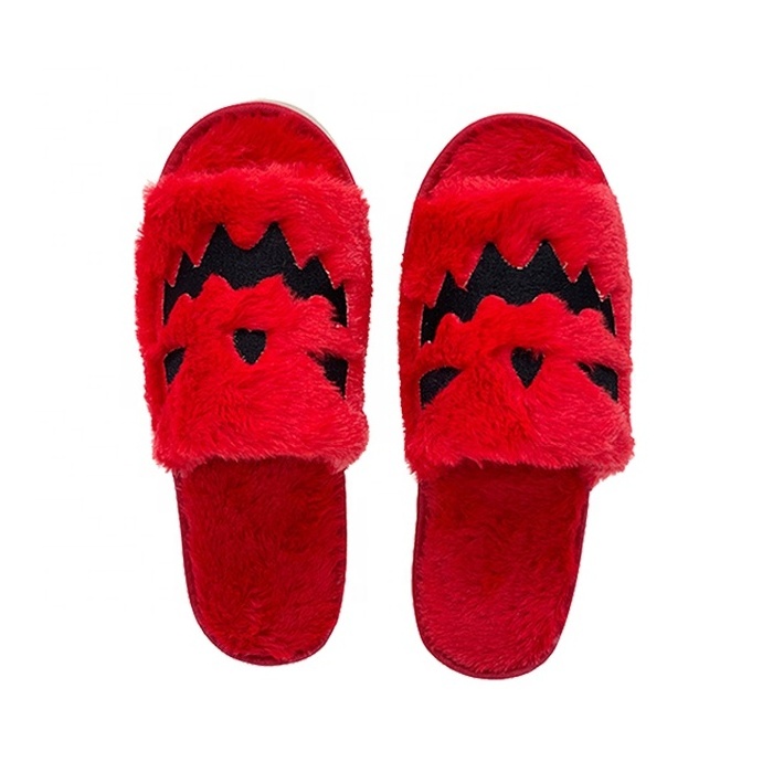 Women Halloween Pumpkin Soft Comfy Open Toe Keep warm Slippers Faux Fur Couples home bedroom Shoes