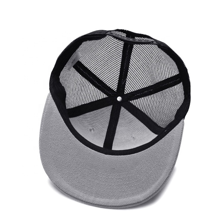 Flat Billed Trucker Hat Mesh Back Adjustable Cap Solid Two Toned Snapback Baseball Cap