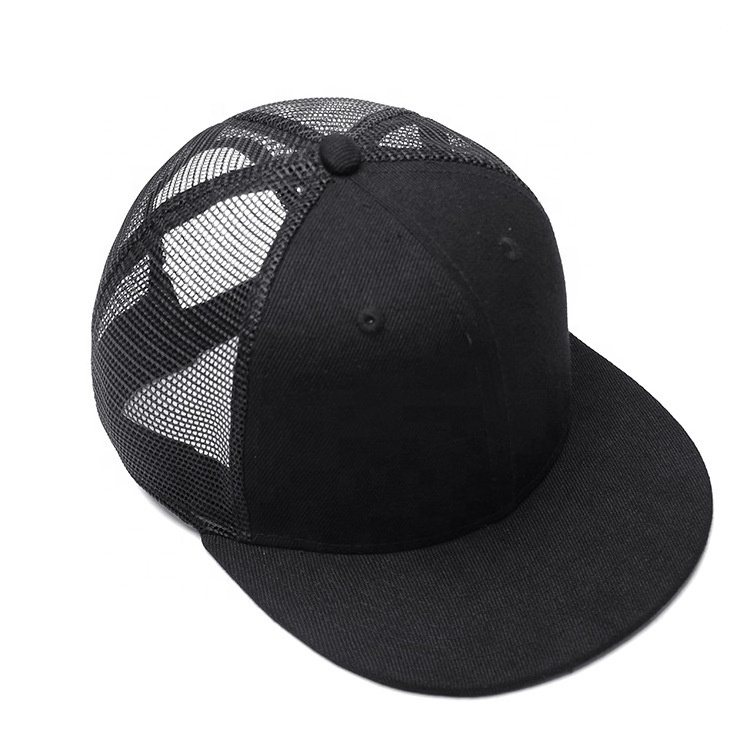 Flat Billed Trucker Hat Mesh Back Adjustable Cap Solid Two Toned Snapback Baseball Cap