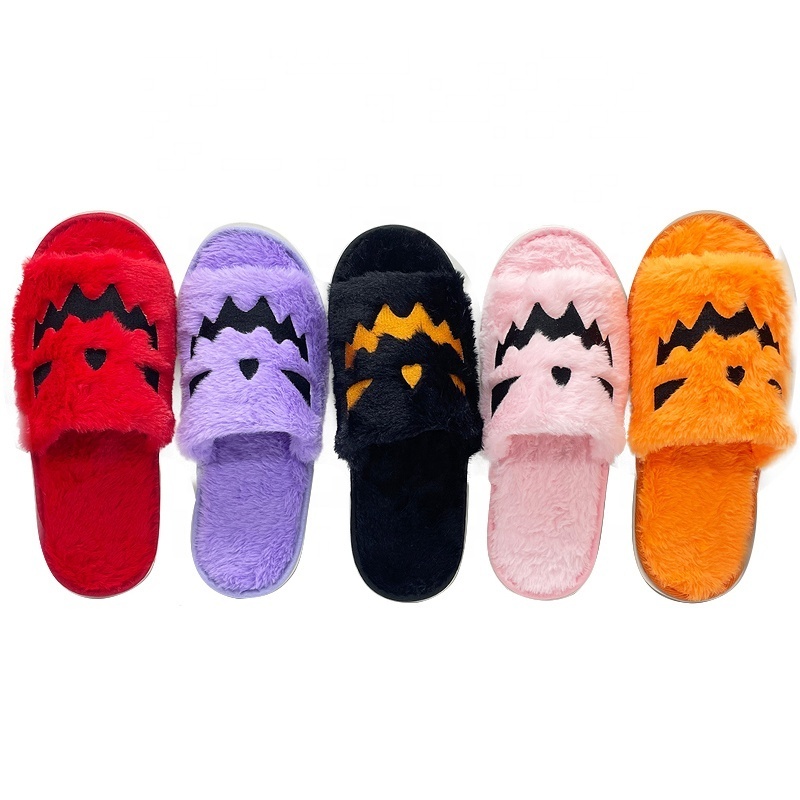 Women Halloween Pumpkin Soft Comfy Open Toe Keep warm Slippers Faux Fur Couples home bedroom Shoes