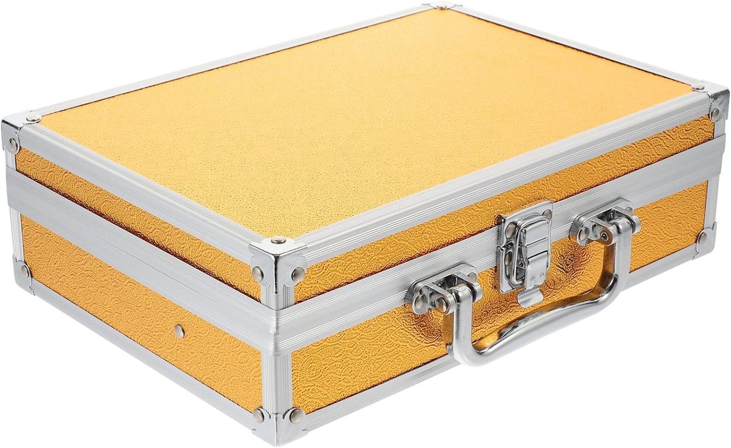 Aluminum Tool Box Case Portable Hard Case Metal Briefcase Toy Box Portable Carrying Case for Measurement Instruments Golden