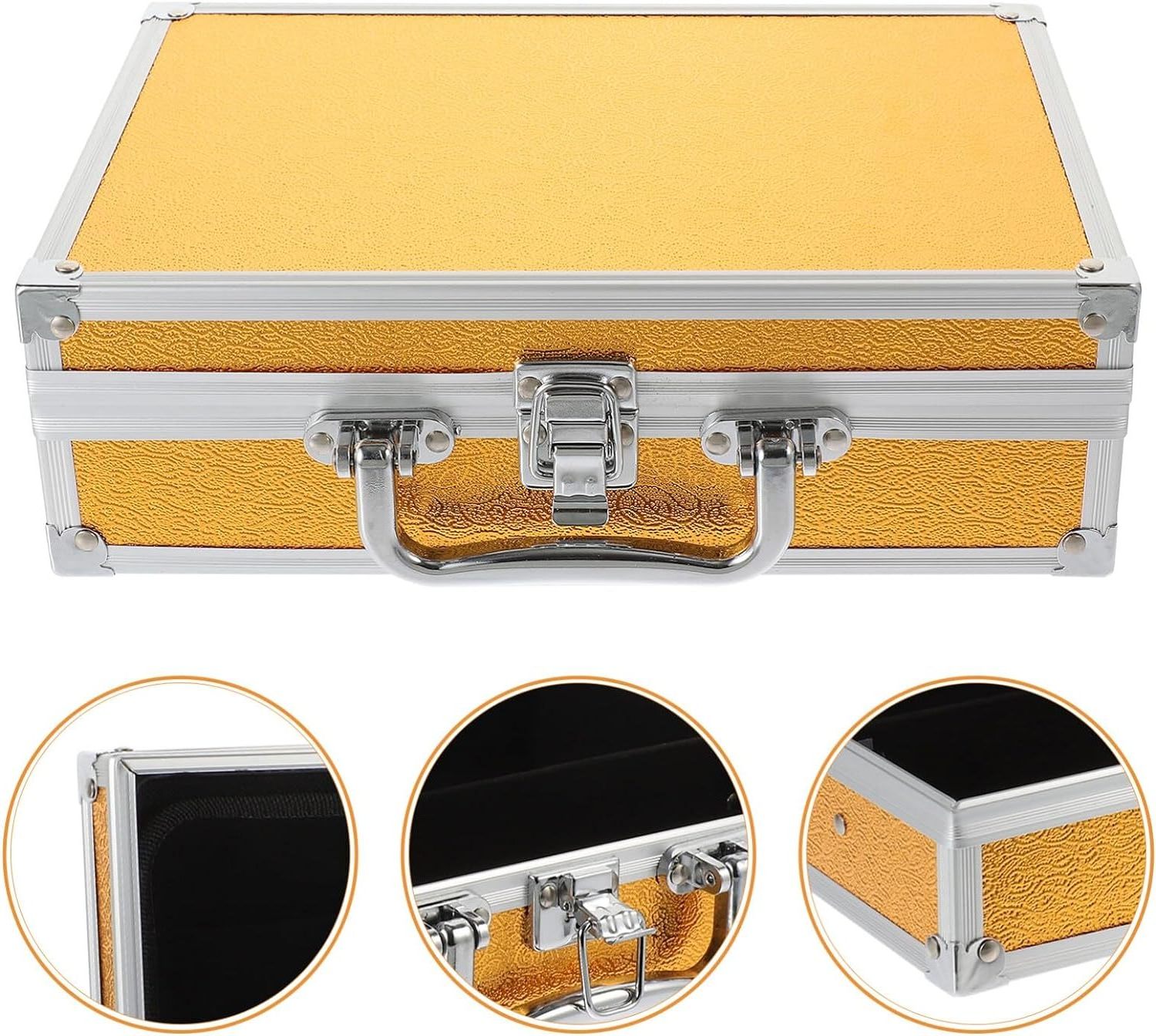 Aluminum Tool Box Case Portable Hard Case Metal Briefcase Toy Box Portable Carrying Case for Measurement Instruments Golden