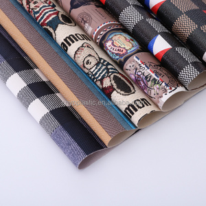 2022 New Arrivals Print leather check design PVC synthetic leather Fabric for bag and cosmetic