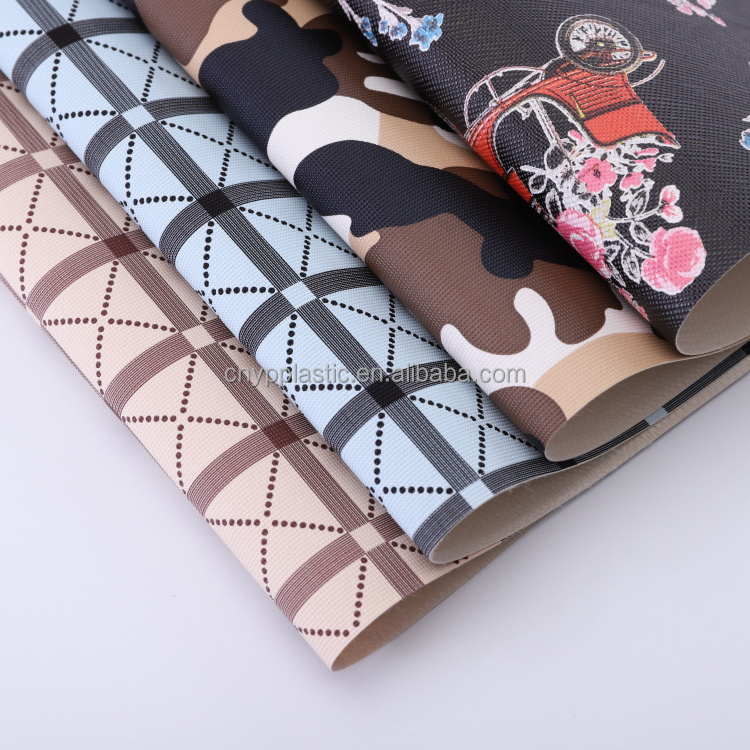 2022 New Arrivals Print leather check design PVC synthetic leather Fabric for bag and cosmetic