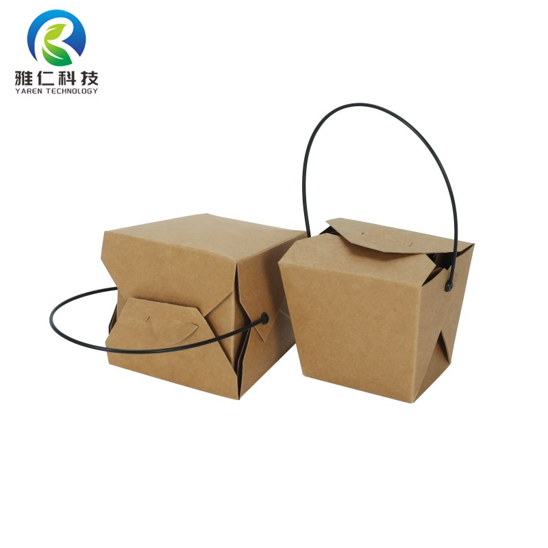 Hot Sale Brown Kraft Packaging Custom Logo Takeout to Go Food Paper Container Cardboard Catering Takeaway Box with handle