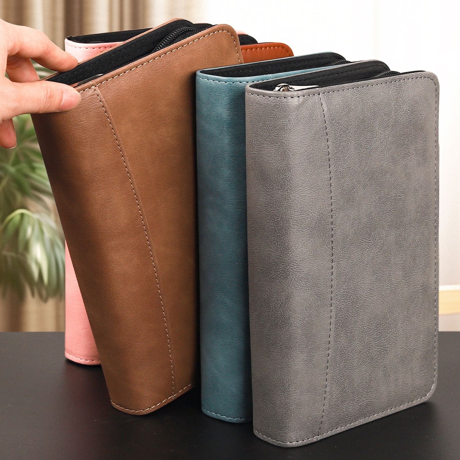 Hot Selling A6 Leather Cover Multifunctional Loose-leaf Zipper Bag Budget Planning Notebook journal