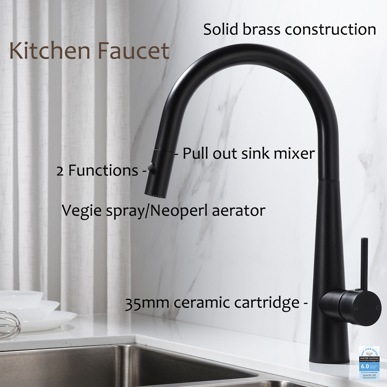 American Standard Commercial 3 Way Rotating Carterage Water Taps Robinet De Cuisine Splash Kitchen Faucet Brass Modern Ceramic