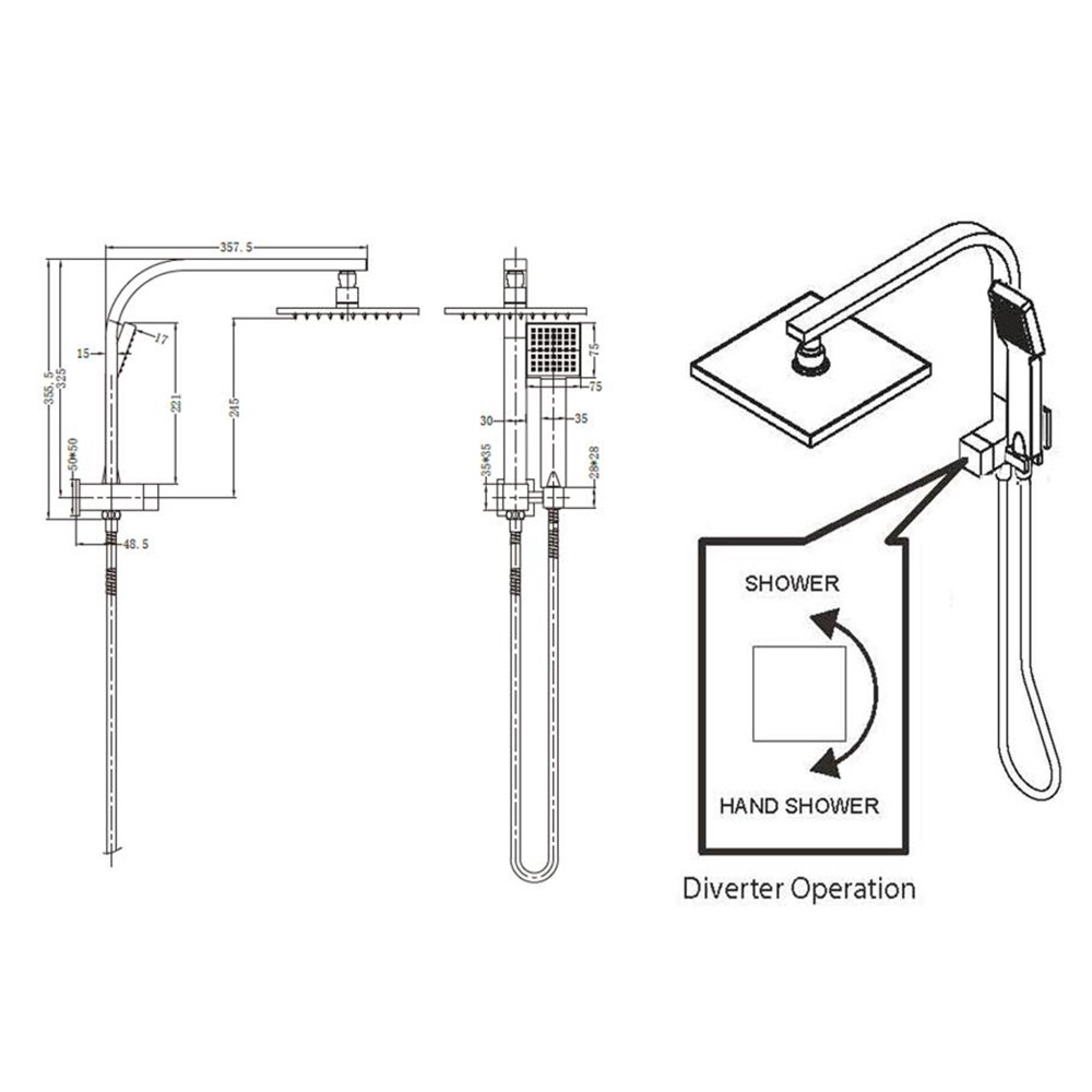 YSW bath & shower mixer faucet Square shower head 2 in 1 column set with brass construction body for bathroom hotel