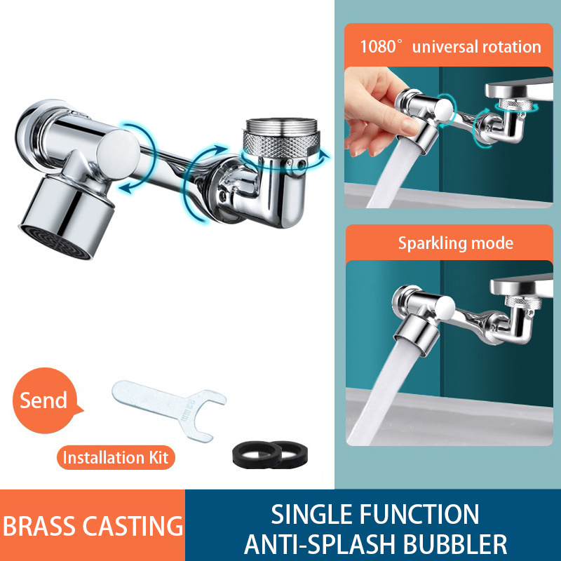 YSW New Copper Electroplating Splash Guard Universal Rotation Anti-splash Spout Bathroom Wash Rotary Faucet Robot Arm Extender