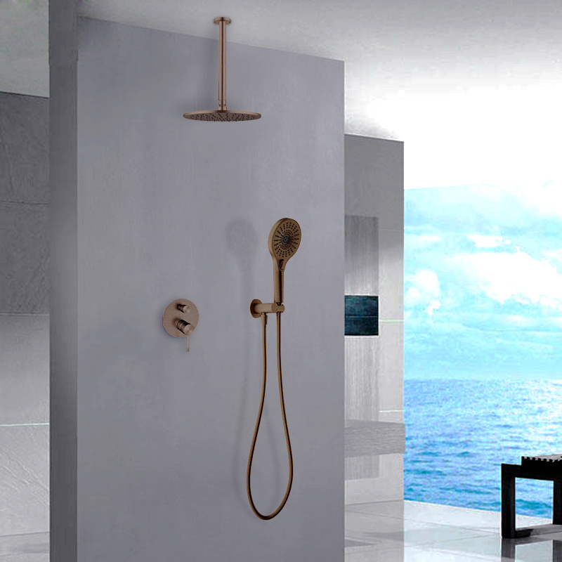 Brass Handheld Shower Sets Concealed Mixer Rose Gold Rain Shower System Faucet Sets Ceiling Mounted