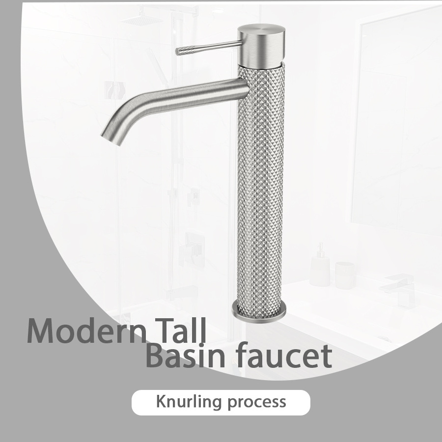 YSW The latest water-saving function lead-free Brushed Nickel copper basin faucet tall basin knurled faucet