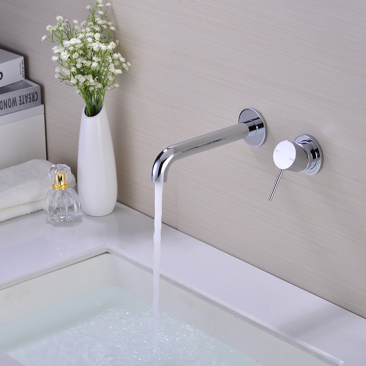 Copper One-handed Bathroom Wall Installation Brass Basin Sink Mixer Hot Cold Spray Trough Rough Valve Bathtub Faucet