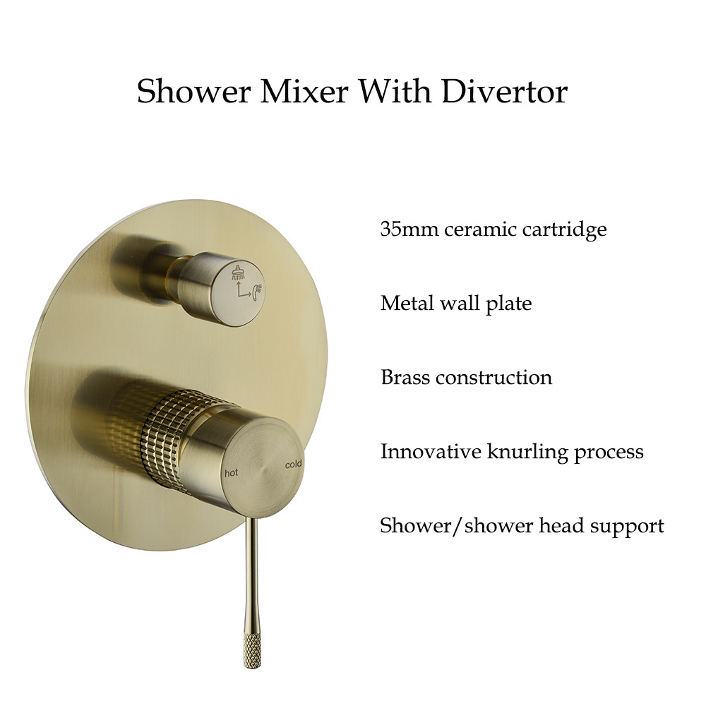 brass Robinet switch wall mounted concealed bathroom mixers knurled faucet bath shower mixer valves with Diverter