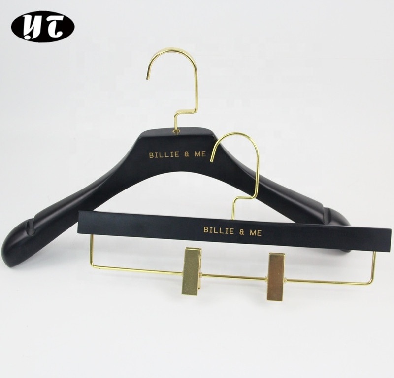 YT luxury black custom wooden adult clothes hanger for men's suit coat cloth wholesale wood hanger for jacket