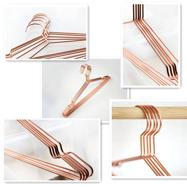 Ready to ship fast delivery shiny rose gold metal copper wire clothes hanger for store garment display