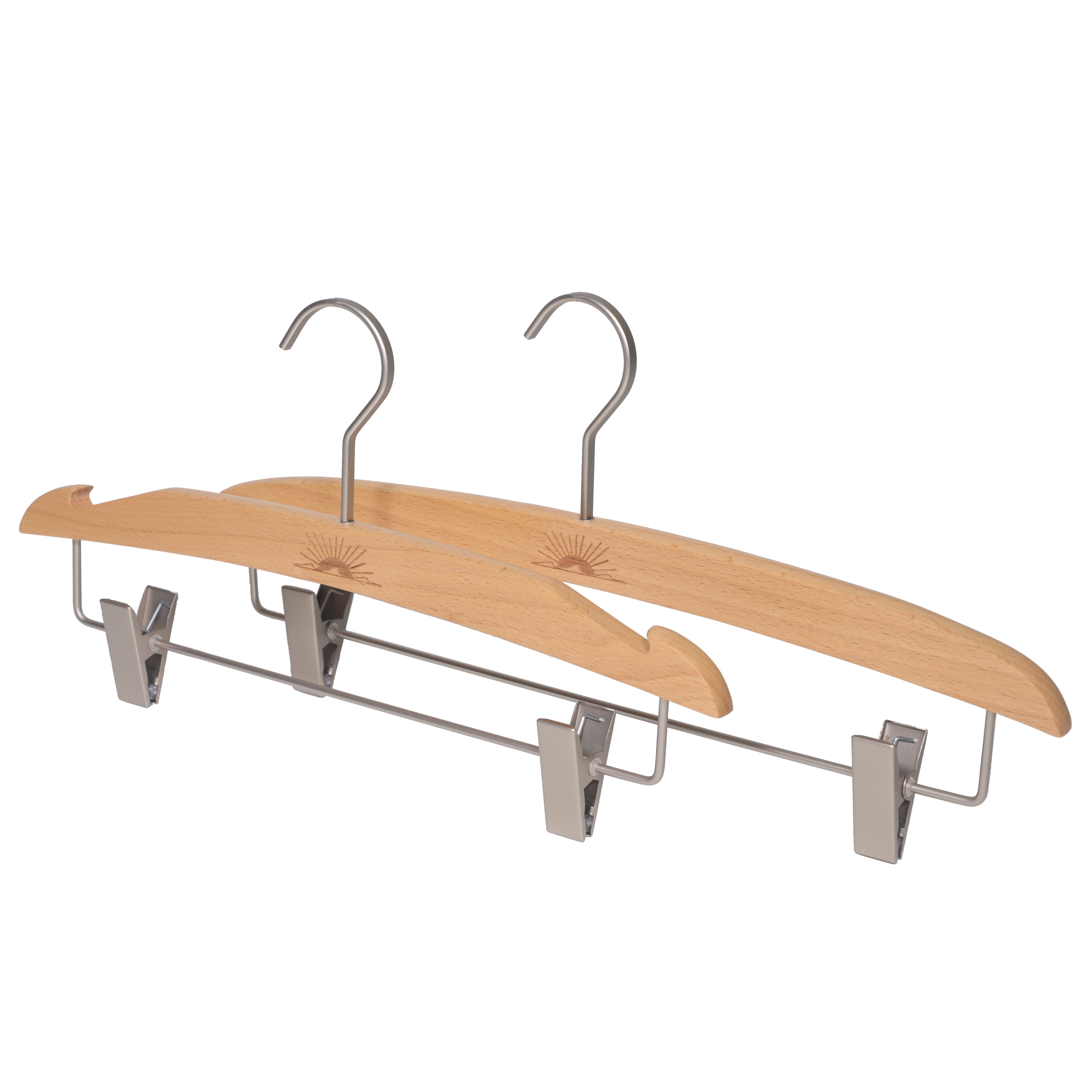 2023 hot sale save place cheap wooden clothes hanger bottom hanger with clips durable natural wood hanger with customized logo