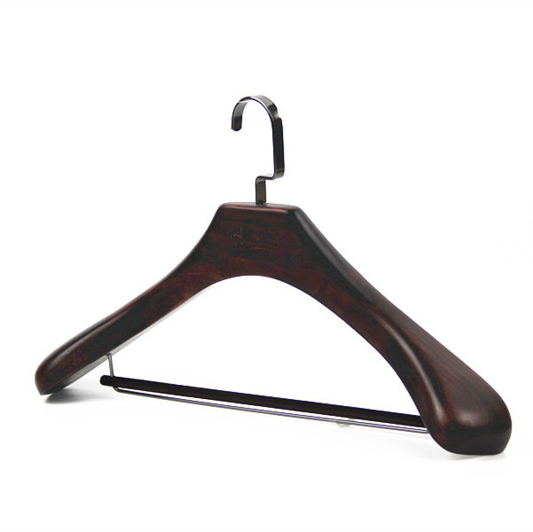 YT durable Luxury wooden suit clothes hanger with flock bar rack black men's clothing hanger and strong square metal hook