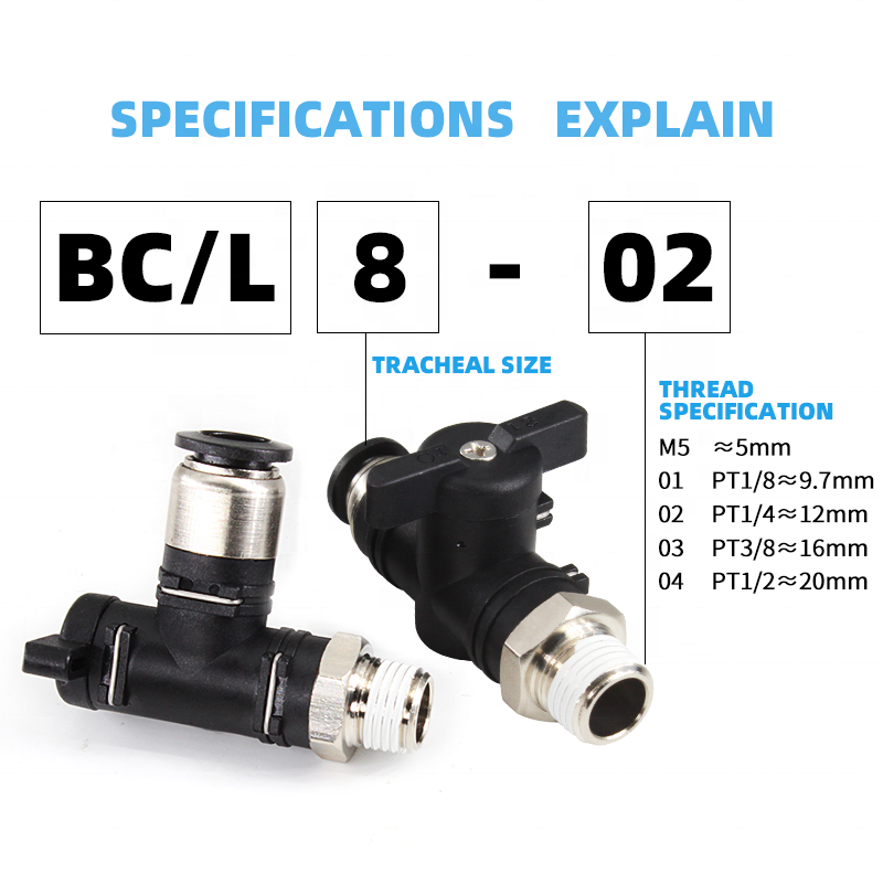 BUC 8mm Pneumatic Parts Switch Valves Plastic Black Hand Control Valve Air Hose One Touch Fitting Quick Connector