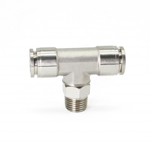 304 stainless steel metal T-type external thread joint one key push in connecting pipe fittings pneumatic quick coupling