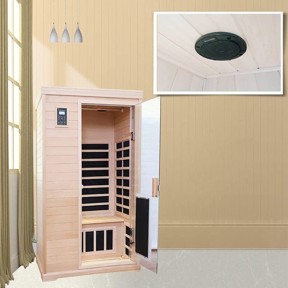 Infrared Wooden Sauna Room 2-Person Size 1750W 9 Heating Plates 10 Min Pre-Warm up Time and Temperature Pre-Set Control