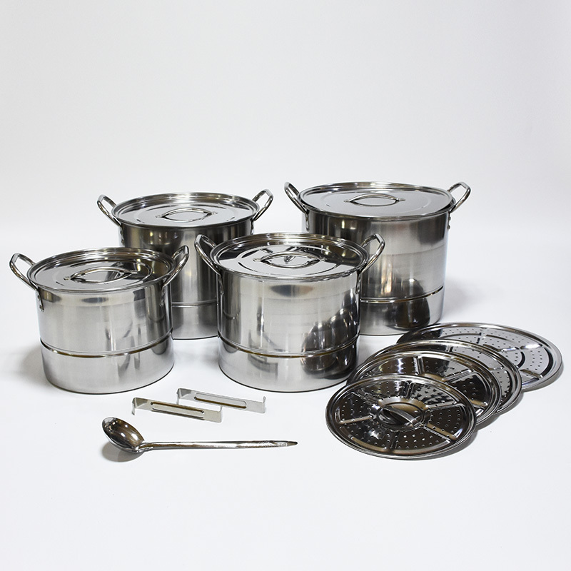 Practical 4pcs stainless steel soup steamer cooking pot set high-capacity cookware set with spoons and clips