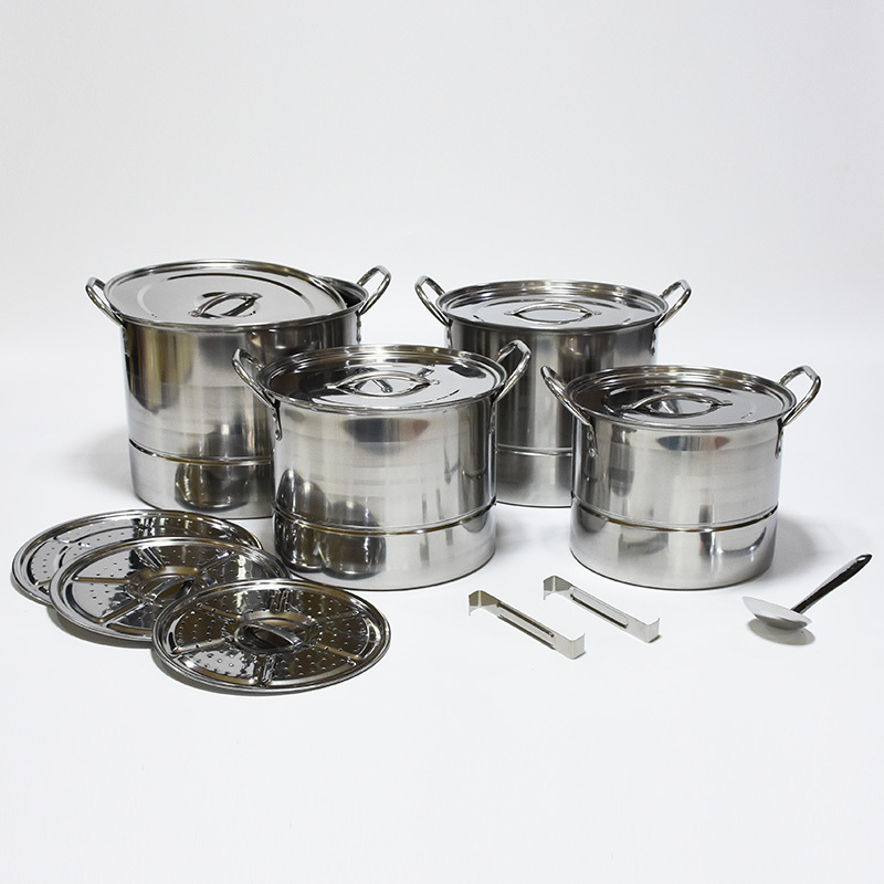 Practical 4pcs stainless steel soup steamer cooking pot set high-capacity cookware set with spoons and clips