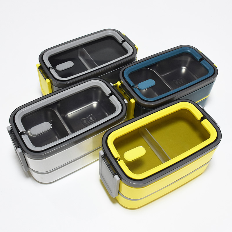 Best Selling Style 304 Stainless Steel Lunch Box Square Double Deck Plastic Lunch Box