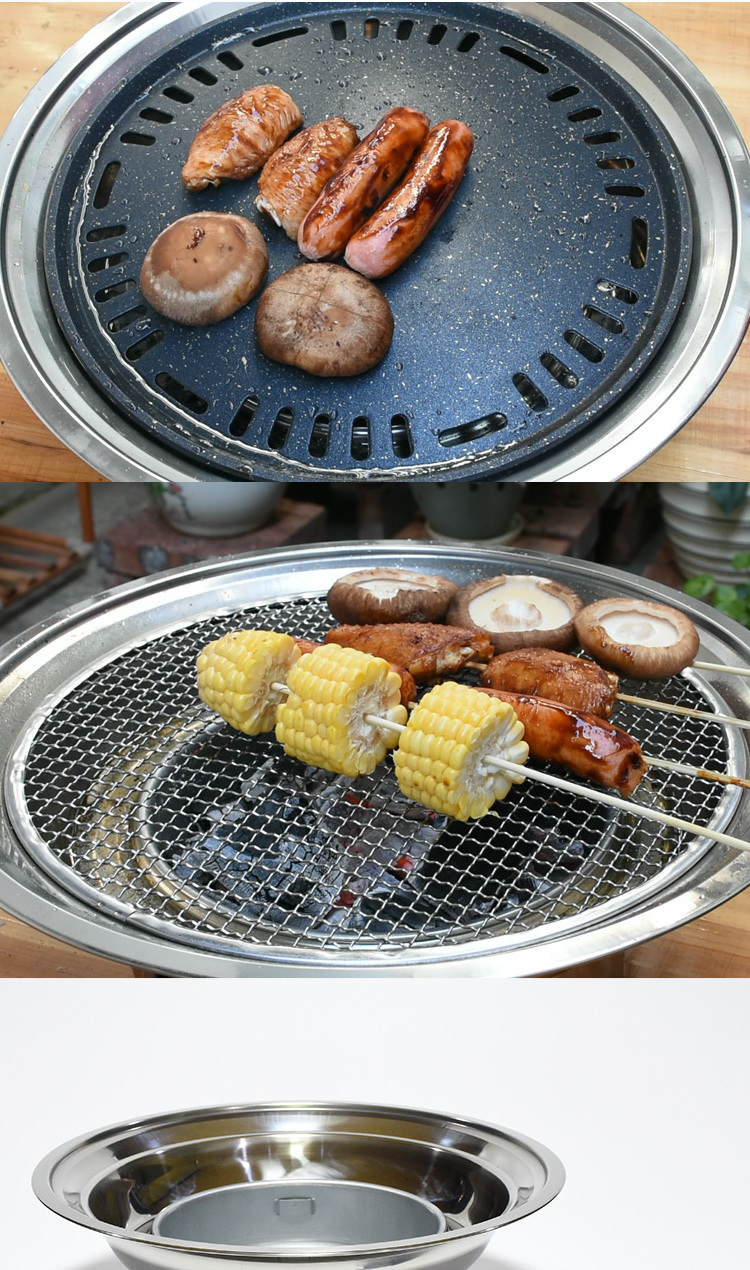 Portable korean bbq stove stainless steel non stick charcoal barbecue grill for outdoor