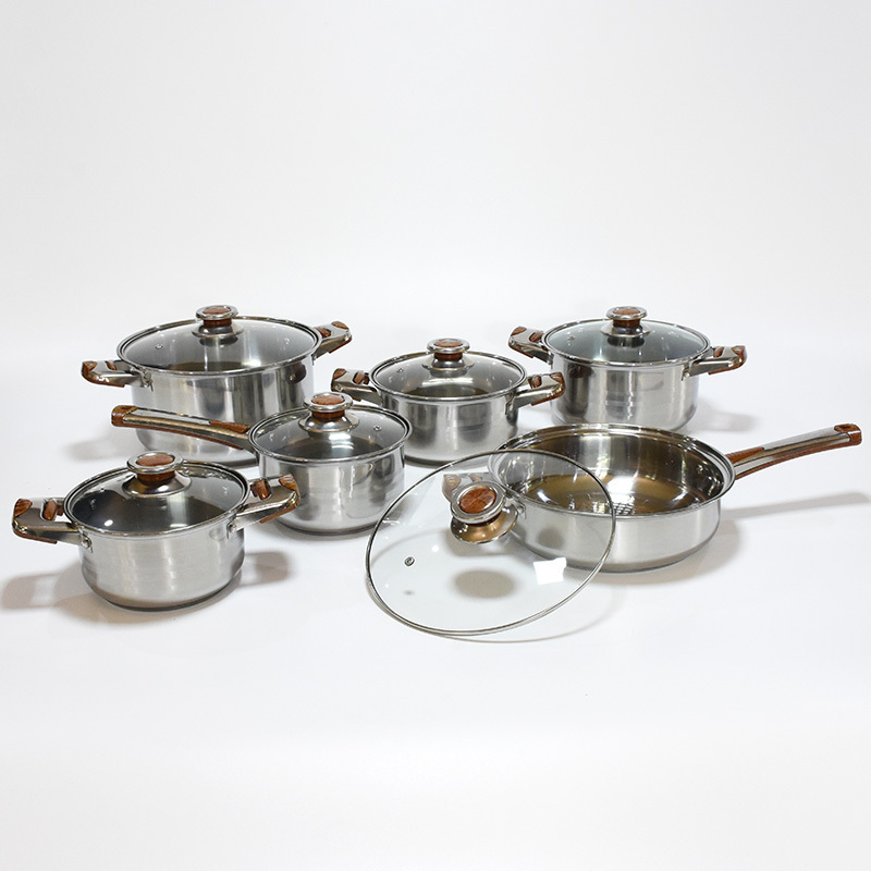 New product non stick stainless steel 12pcs kitchen ware double bottom cooker cookware set