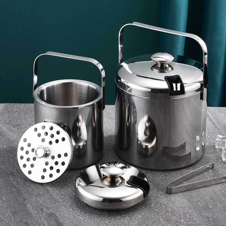 1.3/3.0L stainless steel ice bucket double wall cooler champagne bucket with clip