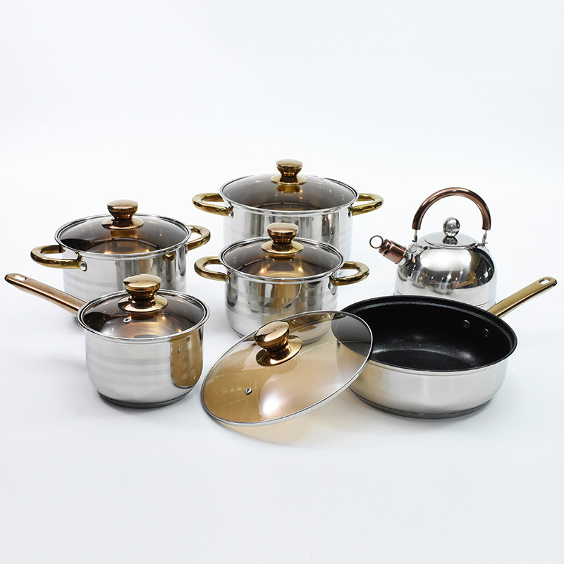 Custom logo european kitchen ware stainless steel 12pcs cookware set with kettle