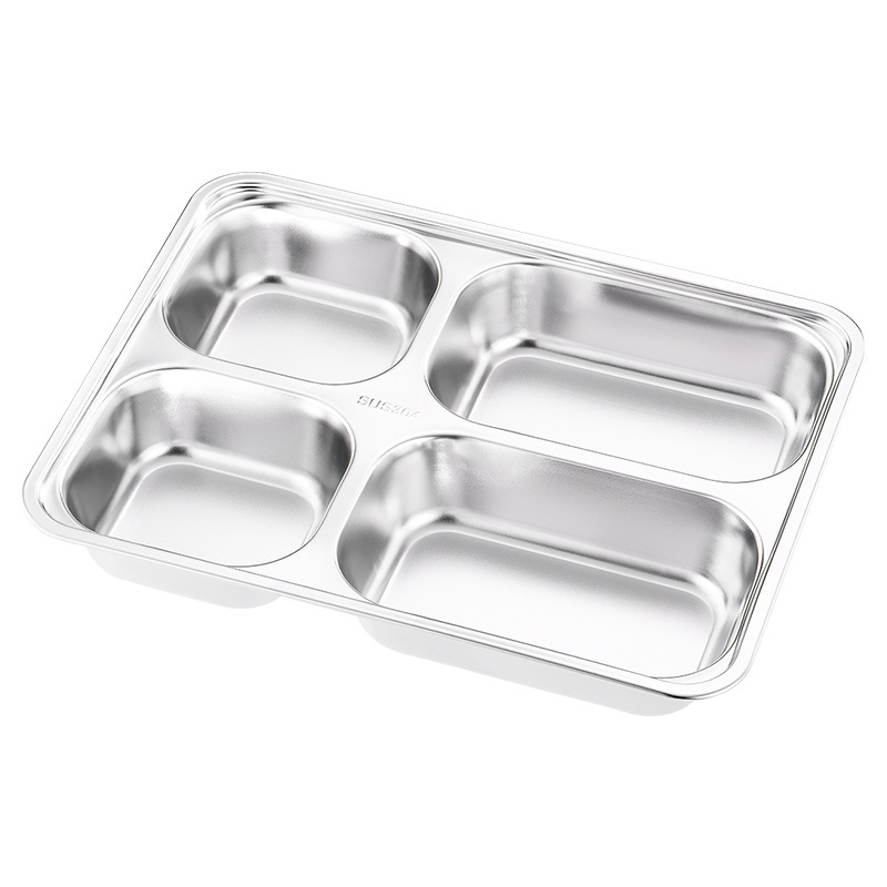 Large supply 304 stainless steel fast food plate 5 compartment tray dinner plate