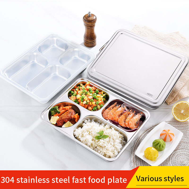 Large supply 304 stainless steel fast food plate 5 compartment tray dinner plate