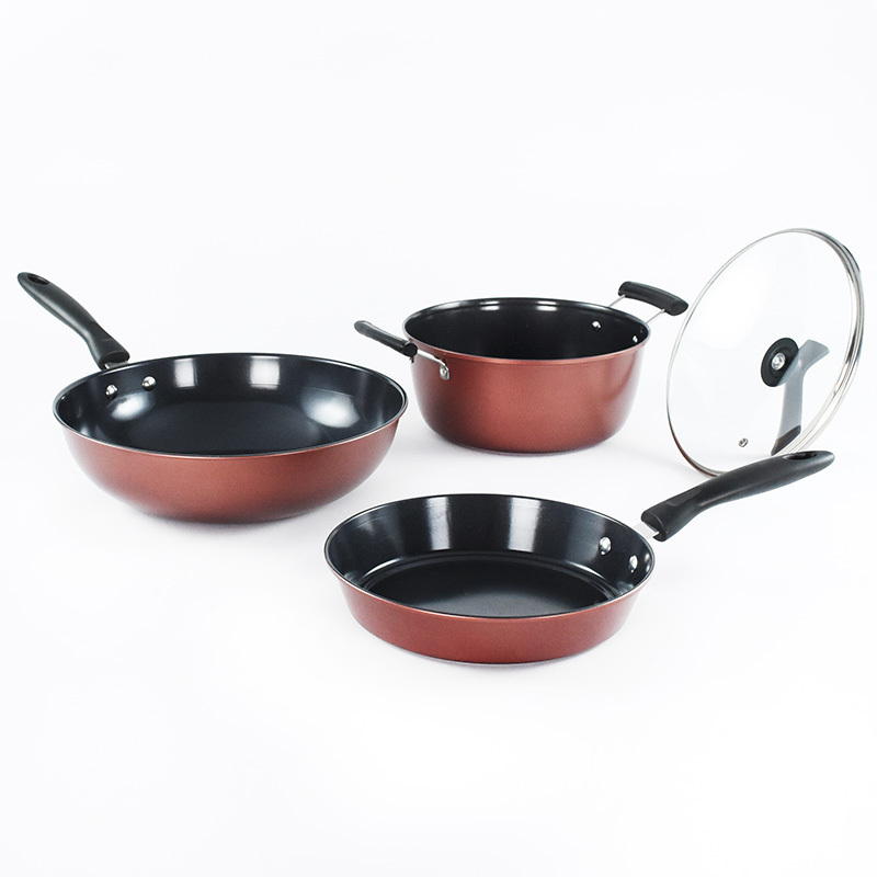 Custom Logo Non-Stick Cookware Set Kitchen Pan and Pots with Bakelite Handles Steel Iron Glass Metal Materials