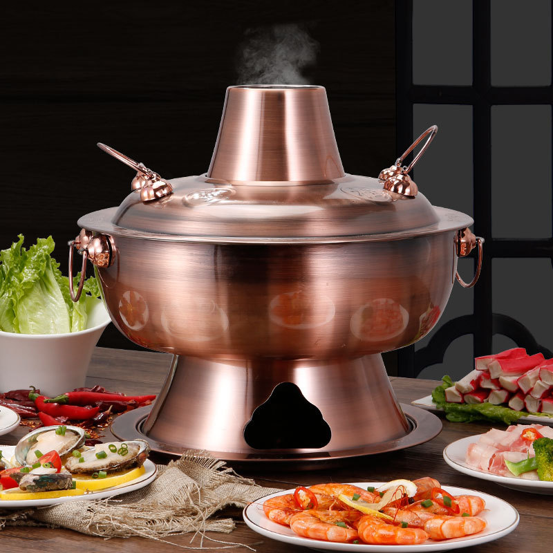 Luxury chinese style stainless steel charcoal hot pot 28/32/34/36 cooking copper thai shabu shabu hot pot cooker