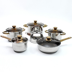 Custom logo european kitchen ware stainless steel 12pcs cookware set with kettle