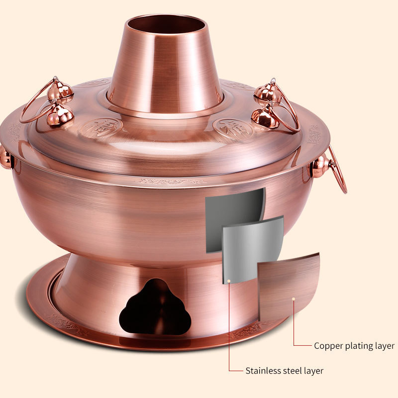 Luxury chinese style stainless steel charcoal hot pot 28/32/34/36 cooking copper thai shabu shabu hot pot cooker