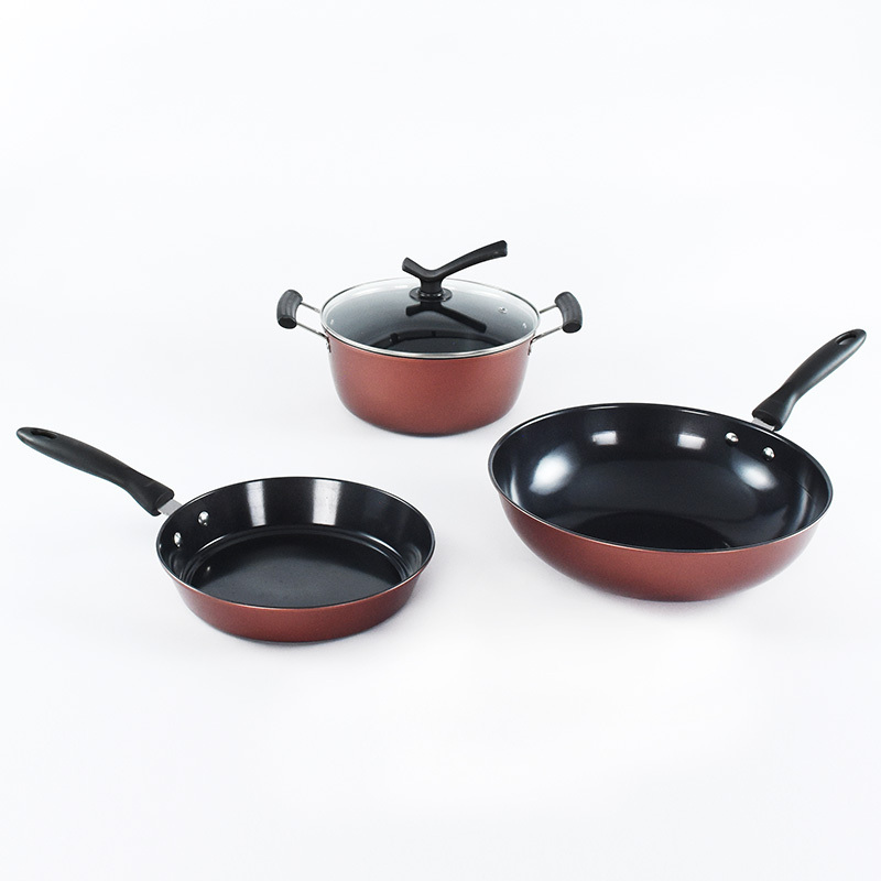 Custom Logo Non-Stick Cookware Set Kitchen Pan and Pots with Bakelite Handles Steel Iron Glass Metal Materials