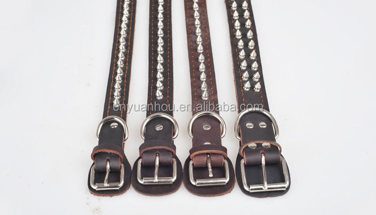 Medium Large Breeds Pitbull Mastiff Boxer Bully Dog Necklace , Cool Sharp Spiked Studded Genuine Leather Dog Collars