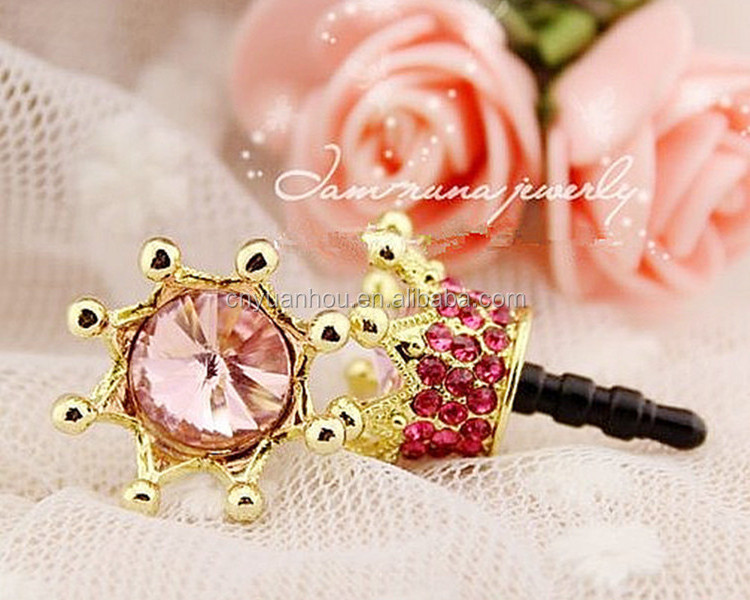 Wholesale Rhinestone Dust Plug Luxurious Crown Earphone Dust Plug For Iphone