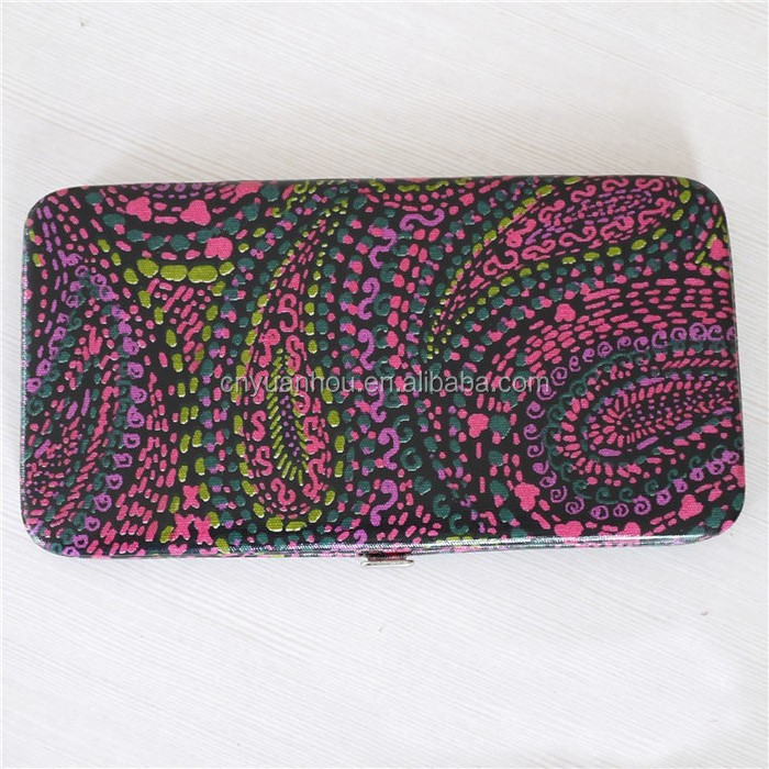 National Pattern Printed Canvas Card Holder Clutch Purse Metal Frame Flat Hinge Wallet for Women