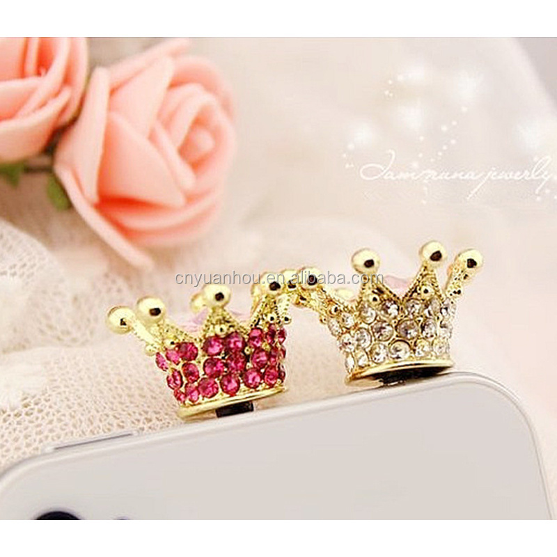 Wholesale Rhinestone Dust Plug Luxurious Crown Earphone Dust Plug For Iphone