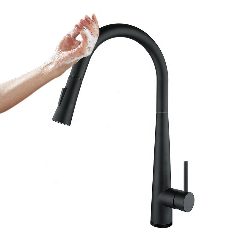 Wholesale Brushed White Black Gold 304 Stainless Steel Pull Out Smart Sensor Touch Kitchen Mixer Sink Faucet