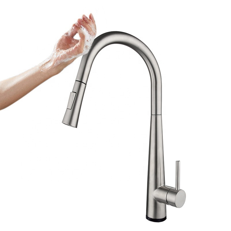 Wholesale Brushed White Black Gold 304 Stainless Steel Pull Out Smart Sensor Touch Kitchen Mixer Sink Faucet