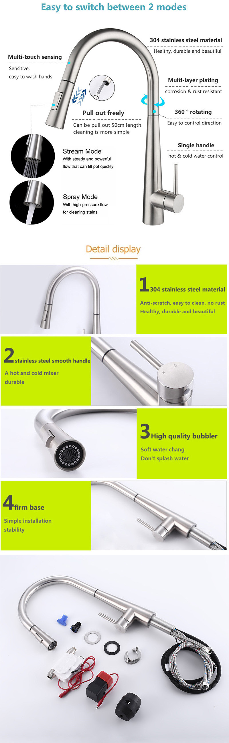 Wholesale Brushed White Black Gold 304 Stainless Steel Pull Out Smart Sensor Touch Kitchen Mixer Sink Faucet