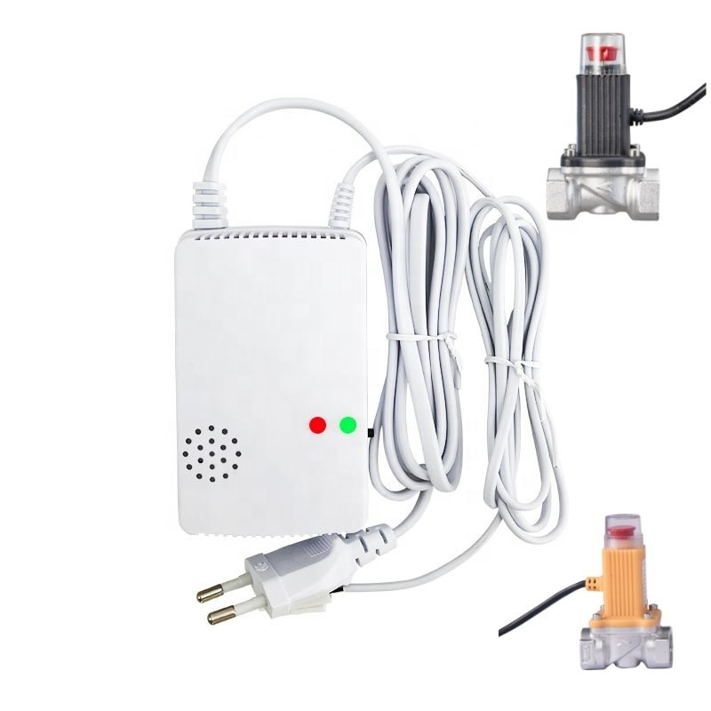 Home Restaurant Kitchen Gas Detector With Shut-off Valve For Natural Gas Pipe 12v/24v Lpg/Lng Solenoid Valve