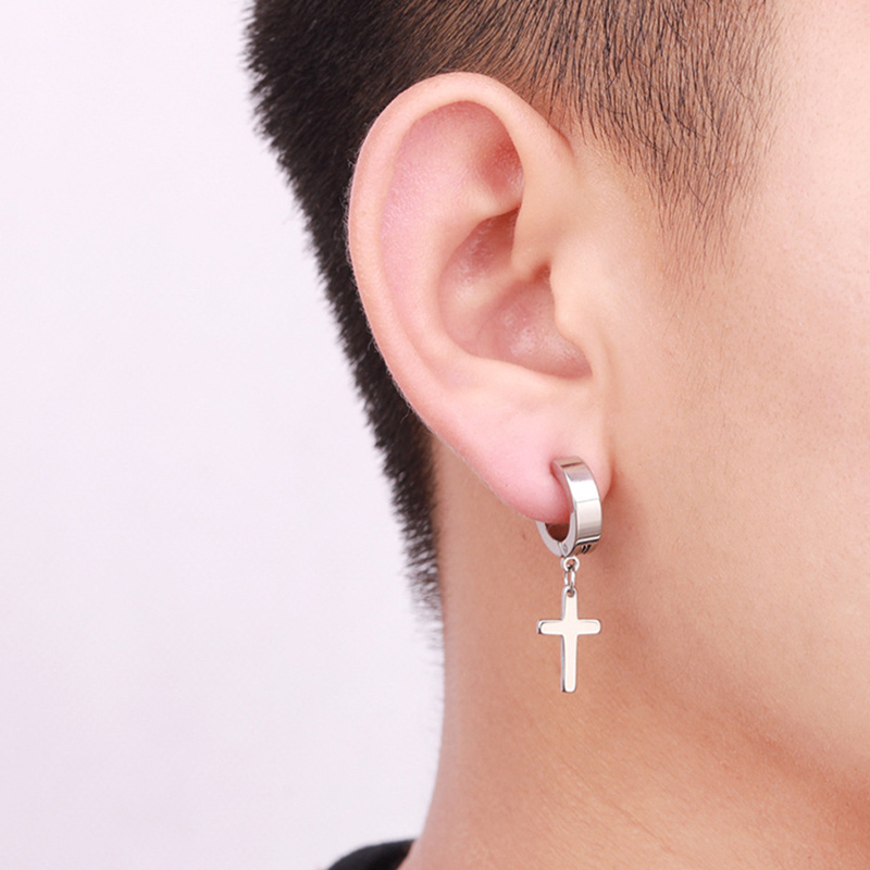 Single piece men punk gold plated earrings dangle cross earrings for women stainless steel