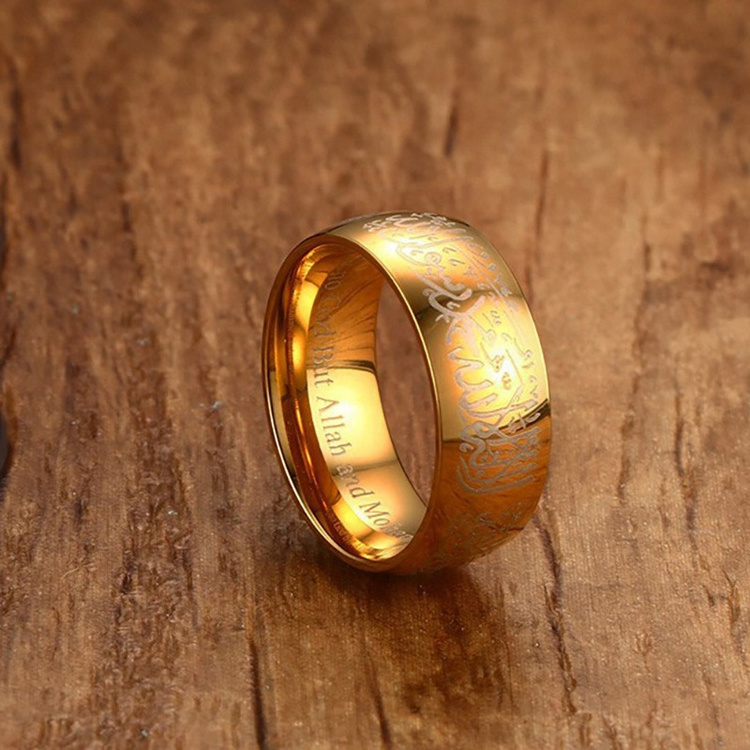 High quality Stainless Steel Muslim Gold Rings Designs Engraved Islam Arabic Rings For Men