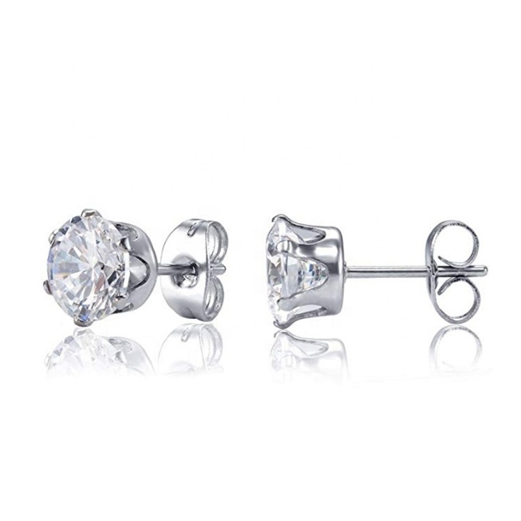 Wholesale Jewelry Women's Stud Earrings Stainless Steel Round Clear Cubic Zirconia Stud Earrings