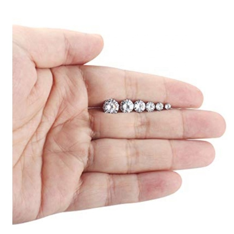 Wholesale Jewelry Women's Stud Earrings Stainless Steel Round Clear Cubic Zirconia Stud Earrings